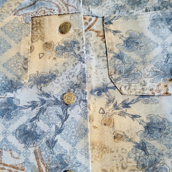 Marsh Landing Women's Denim Jacket L Blue Brown Paisley Floral Print 100% Cotton - Picture 5 of 12